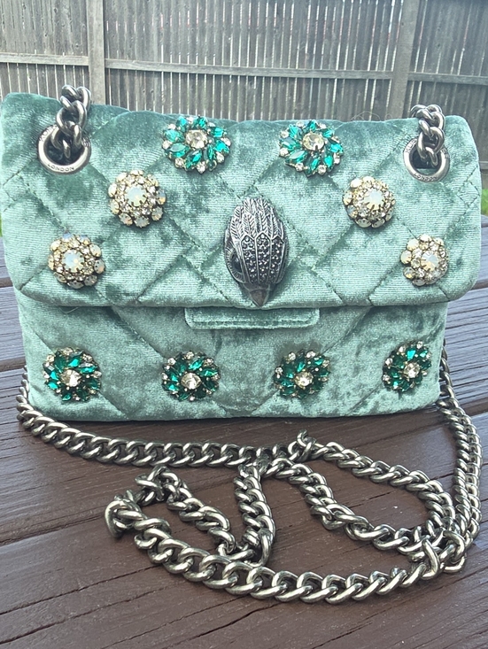 Kurt Geiger Handbags - Kurt Geiger Embellished Quilted Green Velvet Shoulder Bag